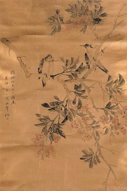 任伯年 光绪乙酉（1885年）作 花枝栖禽 镜心